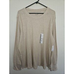 Time and Tru Men's Waffle Knit Long Sleeve Shirt, Relaxed Fit, Beige, XXXL